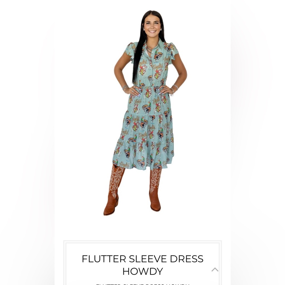 Turquoise Haven Howdy Floral Print Blue Dress; Size L